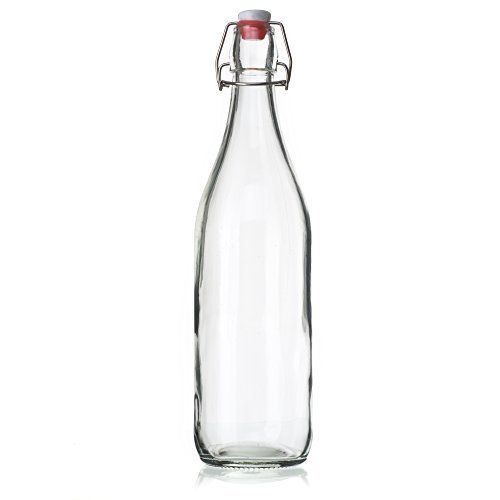  California Home Goods Set of 4-33.75 Oz Giara Glass Bottle with Stopper Caps, Carafe Swing Top Bottles with Airtight Lids for Oil, Vinegar, Beverages, Liquor, Beer, Water, Kombucha, Kefir, Soda, By Cali