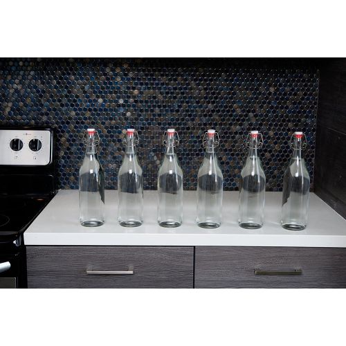  California Home Goods Set of 4-33.75 Oz Giara Glass Bottle with Stopper Caps, Carafe Swing Top Bottles with Airtight Lids for Oil, Vinegar, Beverages, Liquor, Beer, Water, Kombucha, Kefir, Soda, By Cali