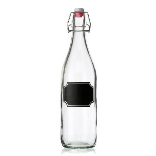  California Home Goods 4-Pack Giara Bottles with Chalkboard Labels, Giara Glass Bottles for Vinegar, Oils, Beverage & More, 33.75 oz Glass Bottles, Swing Top Glass Bottles, Glass Kombucha Bottles, Swing