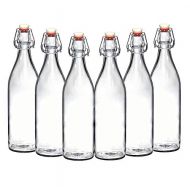 California Home Goods Set of 6-33.75 Oz Giara Glass Bottle with Stopper Caps, Carafe Swing Top Bottles with Airtight Lids for Oil, Vinegar, Beverages, Liquor, Beer, Water, Kombucha, Kefir, Soda, By Cali