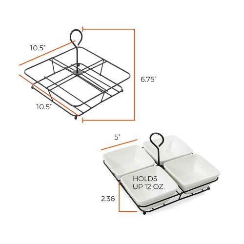  [아마존 핫딜]  [아마존핫딜]California Home Goods 4 Piece Condiment Server Set, Tabletop Serving Trays for Parties, Serving Bowls for Parties with Rack Holder, Ceramic Dip Bowls for Snacks, Relish Tray for Entertaining