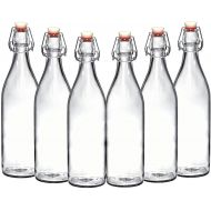 [아마존 핫딜] [아마존핫딜]California Home Goods Set of 6-33.75 Oz Giara Glass Bottle with Stopper Caps, Carafe Swing Top Bottles with Airtight Lids for Oil, Vinegar, Beverages, Liquor, Beer, Water, Kombucha, Kefir, Soda, By Cali