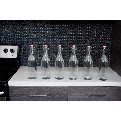  [아마존 핫딜] [아마존핫딜]California Home Goods Set of 6-33.75 Oz Giara Glass Bottle with Stopper Caps, Carafe Swing Top Bottles with Airtight Lids for Oil, Vinegar, Beverages, Liquor, Beer, Water, Kombucha, Kefir, Soda, By Cali