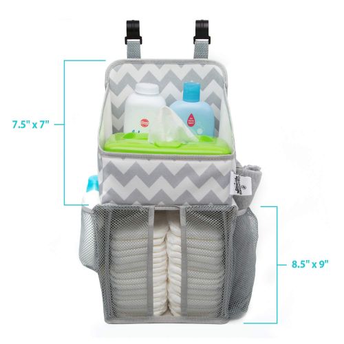  [아마존베스트]Playard Diaper Caddy and Nursery Organizer for Newborn Baby Essentials, Chevron Pattern, Grey and White, Baby Accessory Organizer by California Home Goods