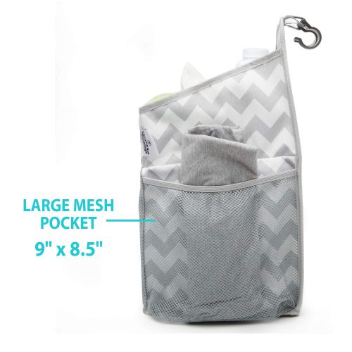  [아마존베스트]Playard Diaper Caddy and Nursery Organizer for Newborn Baby Essentials, Chevron Pattern, Grey and White, Baby Accessory Organizer by California Home Goods