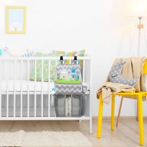  [아마존베스트]Playard Diaper Caddy and Nursery Organizer for Newborn Baby Essentials, Chevron Pattern, Grey and White, Baby Accessory Organizer by California Home Goods