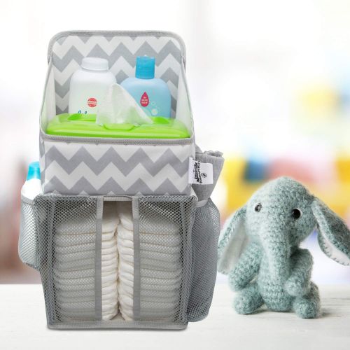  [아마존베스트]Playard Diaper Caddy and Nursery Organizer for Newborn Baby Essentials, Chevron Pattern, Grey and White, Baby Accessory Organizer by California Home Goods