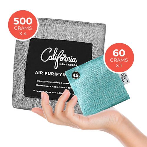  California Home Goods Large Bamboo Charcoal Air Purifying Bag 5-Pack Bundle (4X 500g & 60g) Charcoal Bags Odor Absorber - Odor Eliminators for Home - Room Air Freshener - Car Freshener - Activated Charc