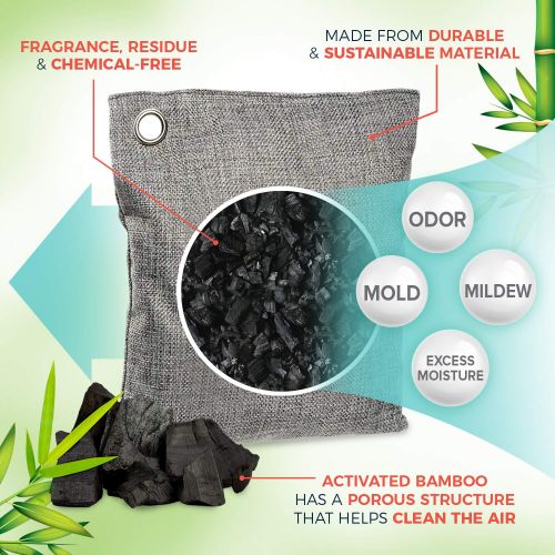  California Home Goods Large Bamboo Charcoal Air Purifying Bag 5-Pack Bundle (4X 500g & 60g) Charcoal Bags Odor Absorber - Odor Eliminators for Home - Room Air Freshener - Car Freshener - Activated Charc