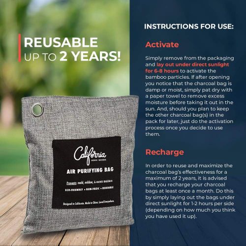  California Home Goods Activated Charcoal Odor Absorber Bags 3-Pack, Charcoal Bags Odor Absorber, Odor Eliminators for Home, Car Air Freshener, Bamboo Charcoal Air Purifying Bag, Musty Car Freshener, Roo