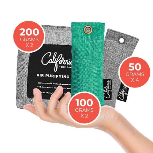  California Home Goods Bamboo Charcoal Air Purifying Bag 8-Pack Bundle, 50g, 100g & 200g Charcoal Bags Odor Absorber, Car Air Freshener, Odor Eliminators for Home, Musty Car Freshener, Activated Charcoal
