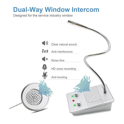  CallToU Window Speaker Intercom System,Anti-Interference Intercommunication Talk Through Glass Window,Intercom System for Business,Bank,Office,Hospital,Counter,Store,Station,Medical Center