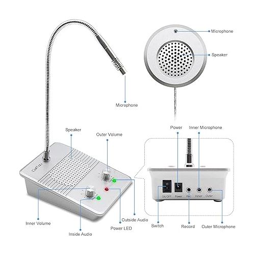  CallToU Window Speaker Intercom System,Anti-Interference Intercommunication Talk Through Glass Window,Intercom System for Business,Bank,Office,Hospital,Counter,Store,Station,Medical Center