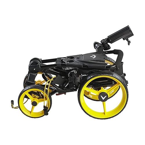  Callaway Trek Golf Push Cart 4-Wheel Compact Push Cart For Golf Clubs, Black/Yellow