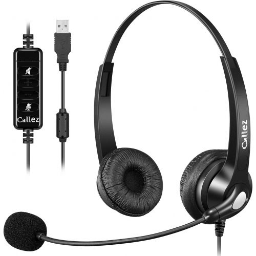  [아마존베스트]Callez USB Headset with Microphone Noise Cancelling & Audio Controls, Stereo Computer Headphones for Business Skype UC Lync Softphone Call Center Office, Clearer Voice, Super Light, Ultra