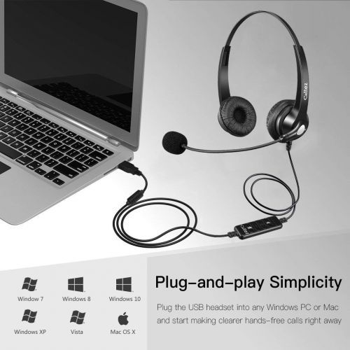  [아마존베스트]Callez USB Headset with Microphone Noise Cancelling & Audio Controls, Stereo Computer Headphones for Business Skype UC Lync Softphone Call Center Office, Clearer Voice, Super Light, Ultra