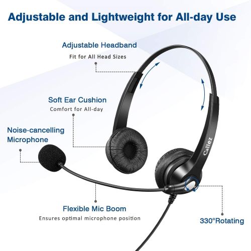  [아마존베스트]Callez USB Headset with Microphone Noise Cancelling & Audio Controls, Stereo Computer Headphones for Business Skype UC Lync Softphone Call Center Office, Clearer Voice, Super Light, Ultra