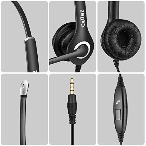  [아마존베스트]Callez Computer Headset with Microphone for Cell Phone Laptop PC Tablet, 3.5mm Cell Phone Headphones for iPhone Samsung Skype Webinar Office Call Center Business, Clearer Voice, Ultra Com