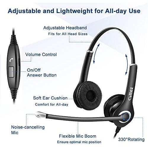  [아마존베스트]Callez Computer Headset with Microphone for Cell Phone Laptop PC Tablet, 3.5mm Cell Phone Headphones for iPhone Samsung Skype Webinar Office Call Center Business, Clearer Voice, Ultra Com