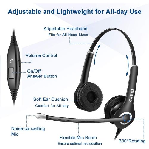  [아마존베스트]Callez Computer Headset with Microphone for Cell Phone Laptop PC Tablet, 3.5mm Cell Phone Headphones for iPhone Samsung Skype Webinar Office Call Center Business, Clearer Voice, Ultra Com