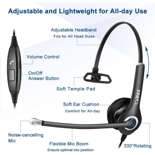  [아마존베스트]Callez Headset mobile phone with 3.5 mm jack microphone noise cancelling, PC headphones for iPhone, Samsung, laptop, Skype, webinar, business, office, call centre, crystal clear chat, sup