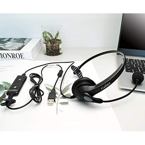  [아마존베스트]Callez USB Headset PC with Microphone Noise Cancelling & Volume Control, PC Headphones for Laptop Skype UC Lync SoftPhone Call Center Office Business, Crystal Clear Chat, Super Light, Ult