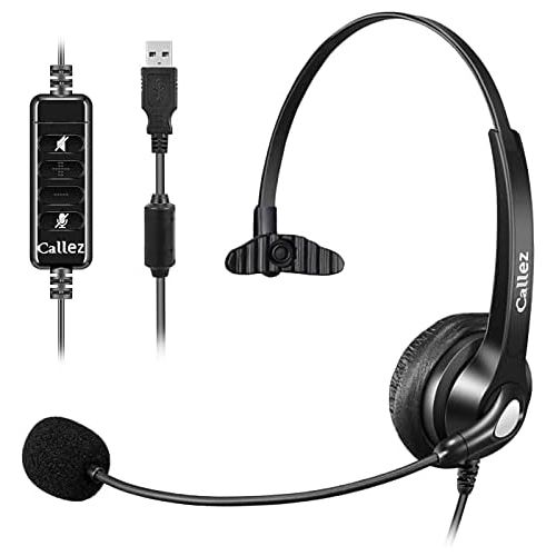  [아마존베스트]Callez USB Headset PC with Microphone Noise Cancelling & Volume Control, PC Headphones for Laptop Skype UC Lync SoftPhone Call Center Office Business, Crystal Clear Chat, Super Light, Ult