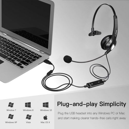  [아마존베스트]Callez USB Headset PC with Microphone Noise Cancelling & Volume Control, PC Headphones for Laptop Skype UC Lync SoftPhone Call Center Office Business, Crystal Clear Chat, Super Light, Ult
