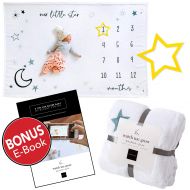 Calloo New Limited Edition Baby Milestone Blanket Large 60”x40” with Bonus E-Book + Star Monthly Marker | Soft Thick Fleece Photography Background for Newborn Girl or Boy | Best Baby Show
