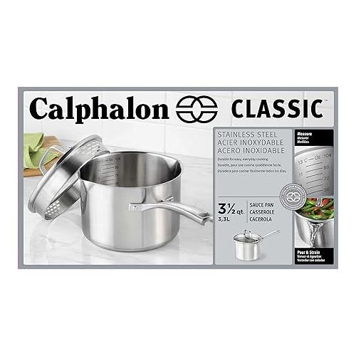  Calphalon Classic 3.5 Quart Saucepan with Lid, Stainless Steel, Dishwasher Safe