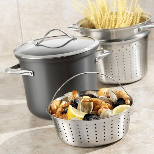  [아마존핫딜][아마존 핫딜] Calphalon Contemporary Hard-Anodized Aluminum Nonstick Cookware, Pasta Pot with Steamer Insert, 8-quart, Black - 1876992