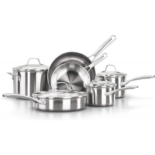  Calphalon 10-Piece Pots and Pans Set, Stainless Steel Kitchen Cookware with Stay-Cool Handles and Pour Spouts, Dishwasher Safe, Silver