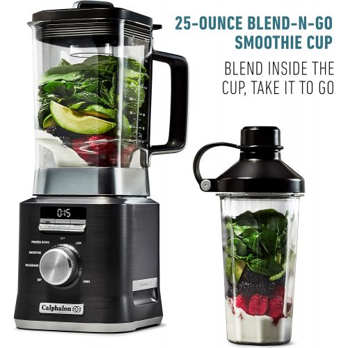  Calphalon Auto-Speed 68 Oz Blender with Blend-N-Go Smoothie Cup and BPA-free Tritan Jar 1100-Watt Base, Dark Stainless Steel