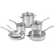 Calphalon 10-Piece Pots and Pans Set, Stainless Steel Kitchen Cookware with Stay-Cool Handles, Dishwasher Safe, Silver