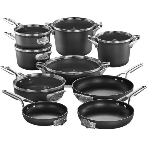  Calphalon 15-Piece Pots and Pans Set, Stackable Nonstick Kitchen Cookware with Stay-Cool Stainless Steel Handles, Black