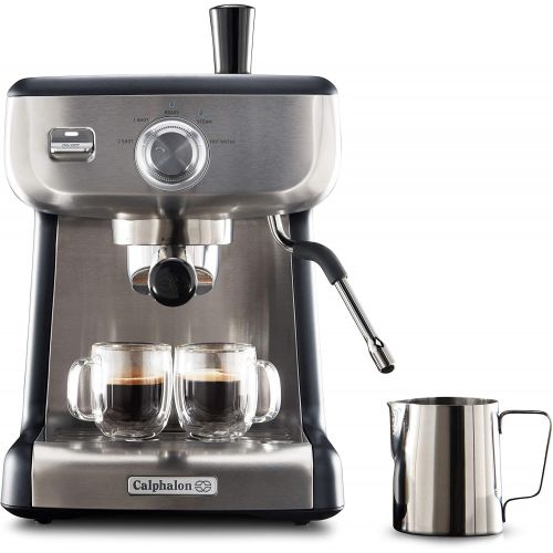  Calphalon Espresso Machine with Tamper, Milk Frothing Pitcher, and Steam Wand, Temp iQ 15-Bar Pump, Stainless Steel