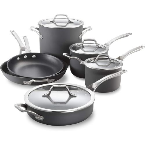  Calphalon 10-Piece Pots and Pans Set, Nonstick Kitchen Cookware with Stay-Cool Stainless Steel Handles, Dishwasher and Metal Utensil Safe, PFOA-Free, Black