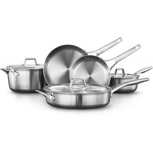  Calphalon 8-Piece Pots and Pans Set, Stainless Steel Kitchen Cookware with Stay-Cool Handles, Dishwasher Safe, Silver