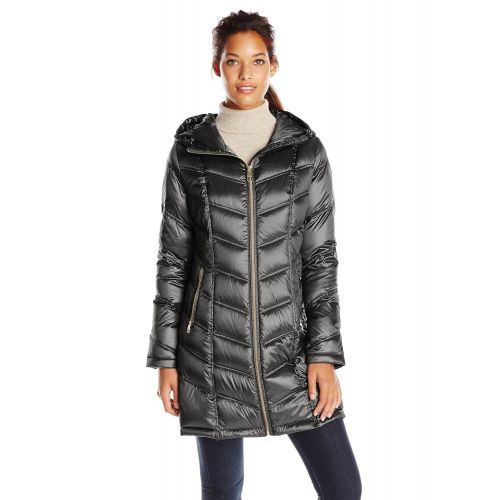 캘빈 클라인 Calvin Klein Womens Hooded Chevron Quilted Packable Down Jacket (Regular and Plus Sizes)