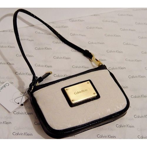 캘빈 클라인 Calvin+Klein Calvin Klein CK Logo Black/Ivory Wristlet Bag Walllet