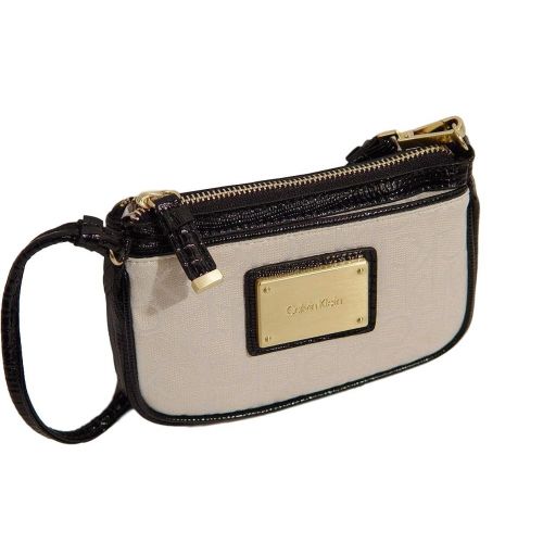 캘빈 클라인 Calvin+Klein Calvin Klein CK Logo Black/Ivory Wristlet Bag Walllet