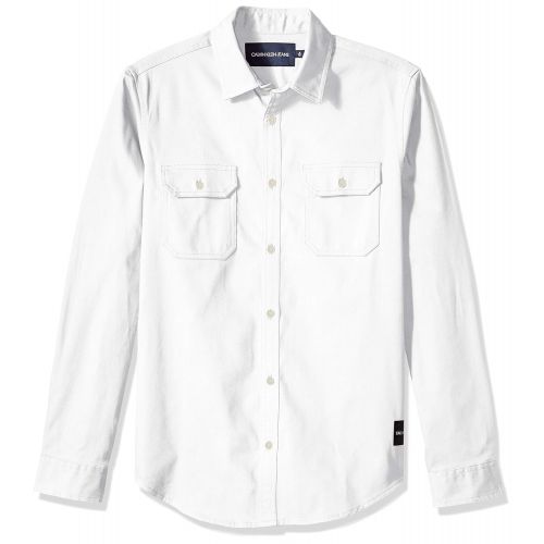 캘빈 클라인 Calvin+Klein Calvin Klein Mens Long Sleeve Button Down Utility Shirt with Chest Pockets