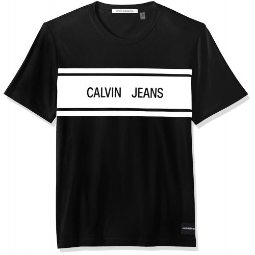 캘빈 클라인 Calvin+Klein Calvin Klein Mens Short Sleeve Stripe T-Shirt Crew Neck