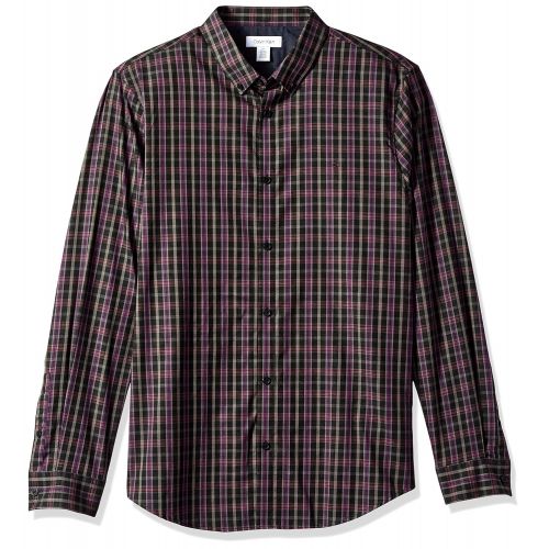 캘빈 클라인 Calvin+Klein Calvin Klein Mens Long Sleeve Button Down Plaid Shirt