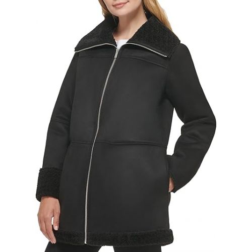 캘빈 클라인 Calvin Klein Women's Warm Rolled Cuff Faux Sherling Jacket