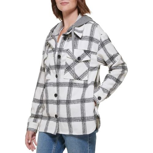 캘빈 클라인 Calvin Klein Women's Everyday Plaid Shirt Jacket with Detachable Fleece Bib