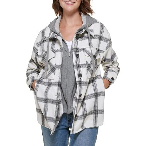 캘빈 클라인 Calvin Klein Women's Everyday Plaid Shirt Jacket with Detachable Fleece Bib