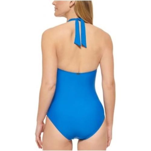 캘빈 클라인 Calvin Klein Women's High Neck Halter One Piece Swimsuit Blue Size 12