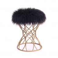 Calyvina Long Fluff Vanity Stool Beauty Stool Makeup Dressing Chair Comfortable Shoe Stool (White),Black