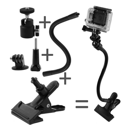  CamKix Klemmhalterung kompatibel mit GoPro Hero - Dual Functions Cliphalterung fuer GoPro Hero Fusion, 6, 5, 4, 3+, 3, 2, 1 - Kugelgelenk und 10 Zoll Schwanenhals - Fuer Kompaktkamer